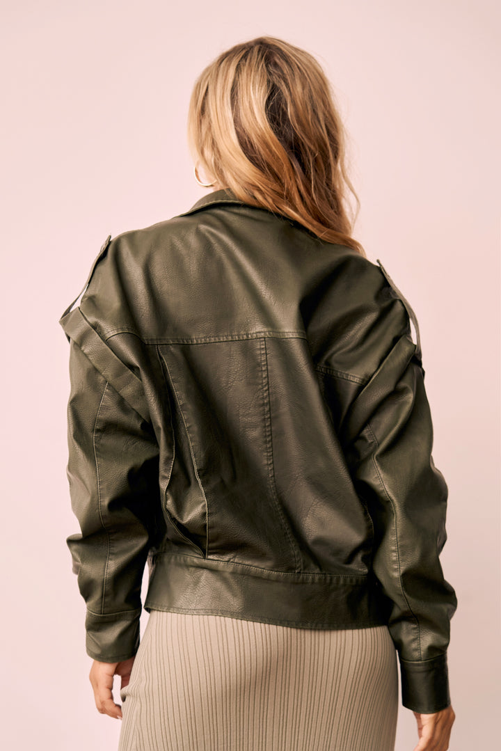 Penny Vegan Leather Jacket - Moss