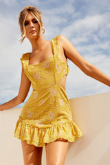 Marigold Lace Mini Dress - Mustard