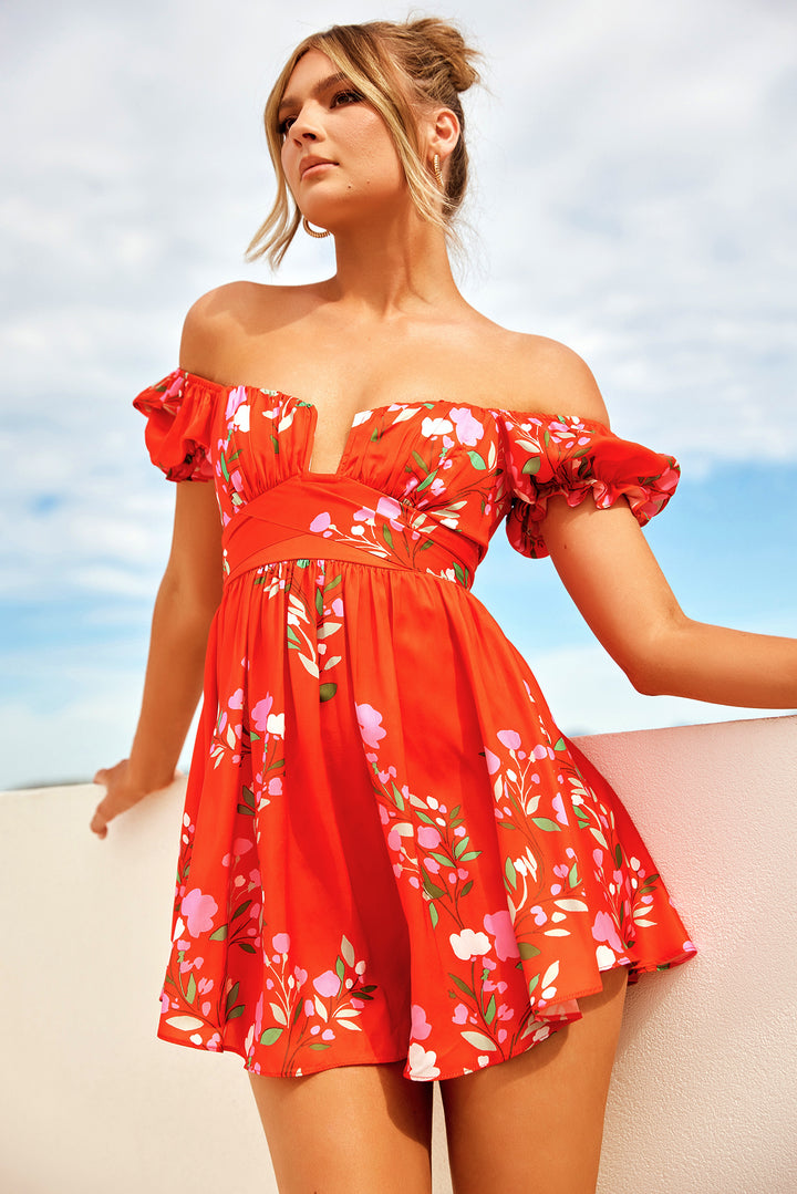 Sun Seaker Mini Dress - Red Print