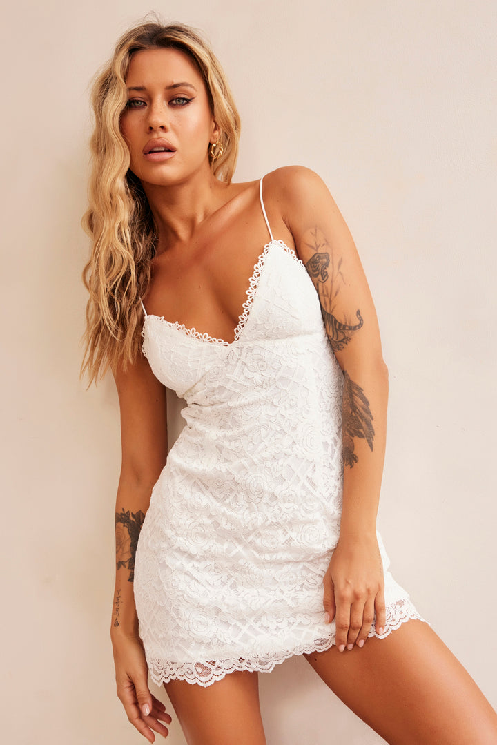 Lucia Lace Mini Dress - White