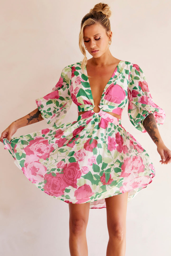 Rose Garden Mini Dress - Pink Multi