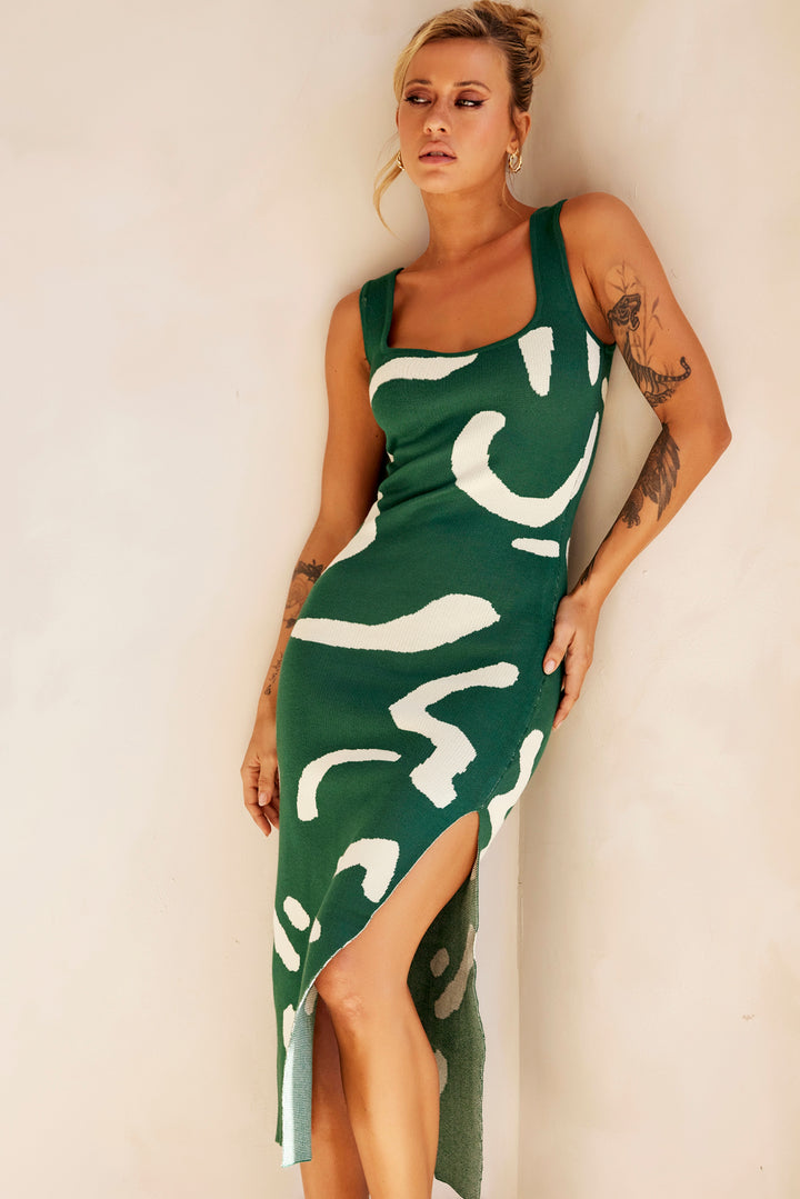 Attached Knit Midi Dress - Forest Green
