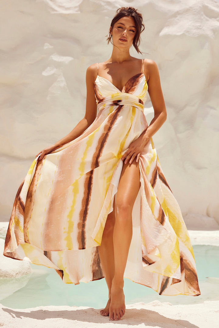 Plans For Summer Maxi Dress - Tan Multi