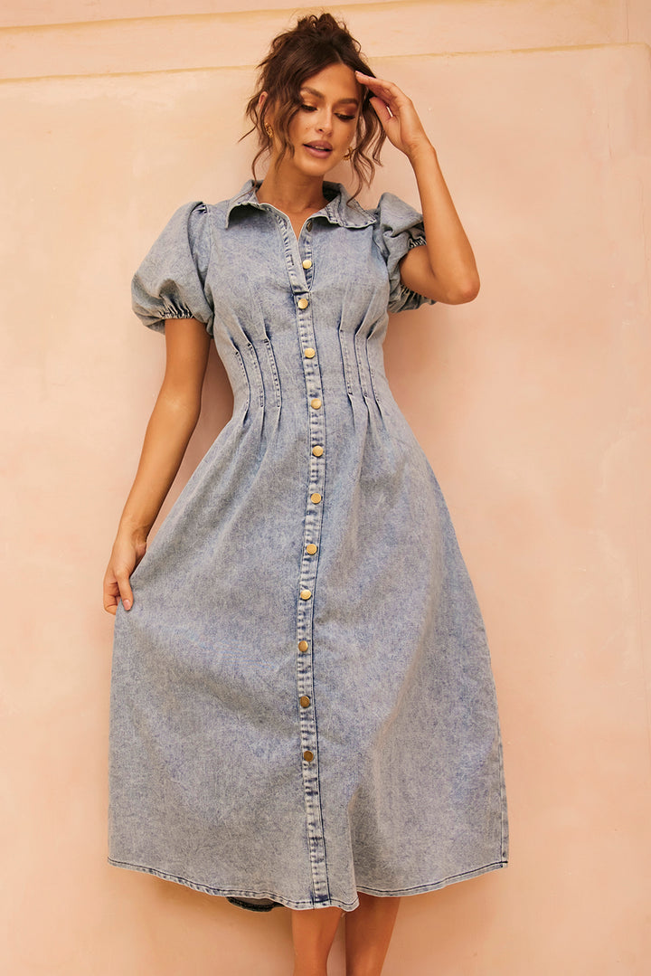 Amber Denim Midi Dress - Washed Blue