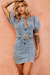 Another Love Denim Mini Dress - Washed Blue