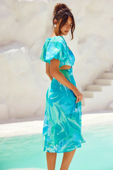 Art Of Bloom Midi Dress - Blue