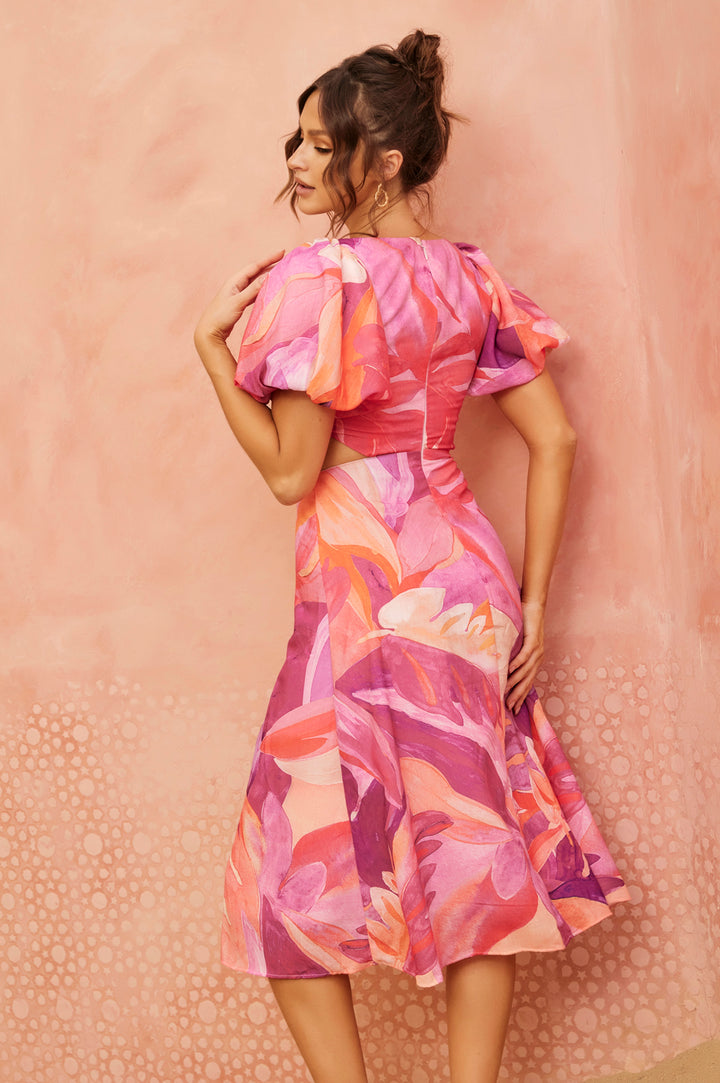 Art Of Bloom Midi Dress - Pink