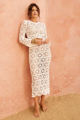 Flora Film Crochet Midi Skirt - White