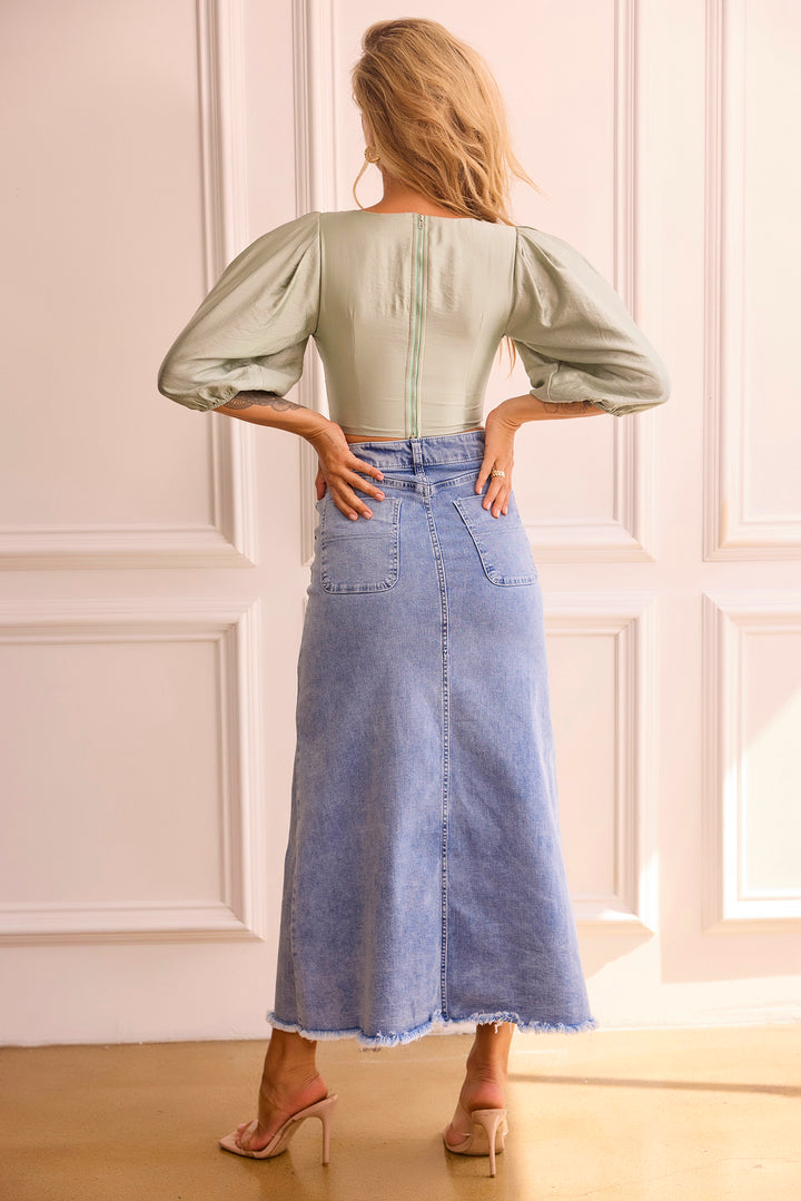 Back As You Are Denim Skirt - Washed Blue
