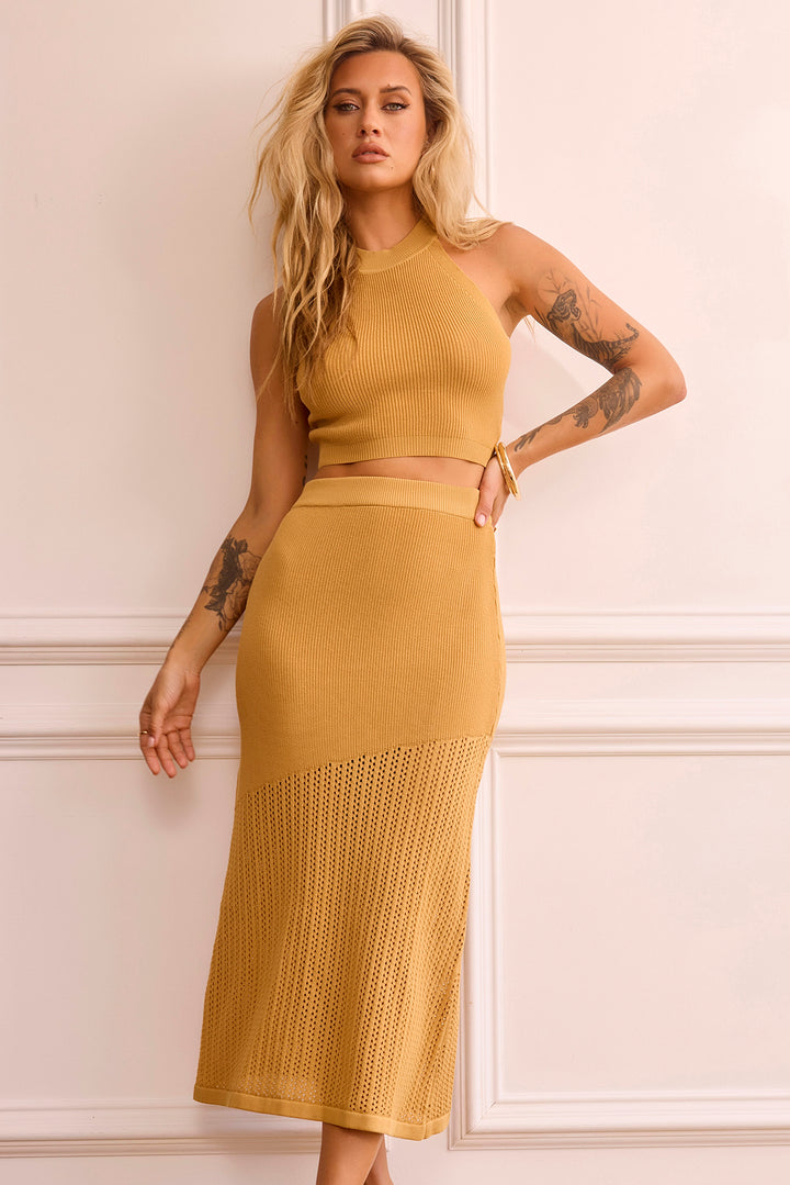 Miranda Knit Midi Skirt - Mustard