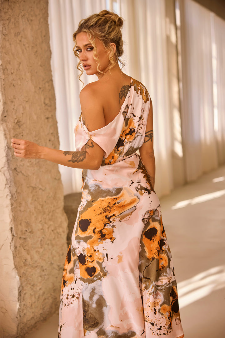 Tanya Midi Dress - Beige Multi