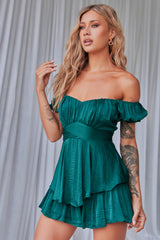 Ground Theory Off-the Shoulder Playsuit - Forest Green