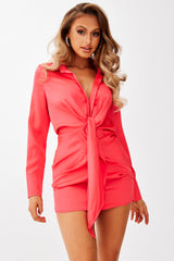 Evelyn Satin Dress - Coral