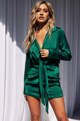 Evelyn Satin Dress - Forest Green