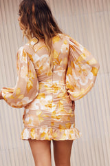 Rising Sun Mini Dress - Yellow Print
