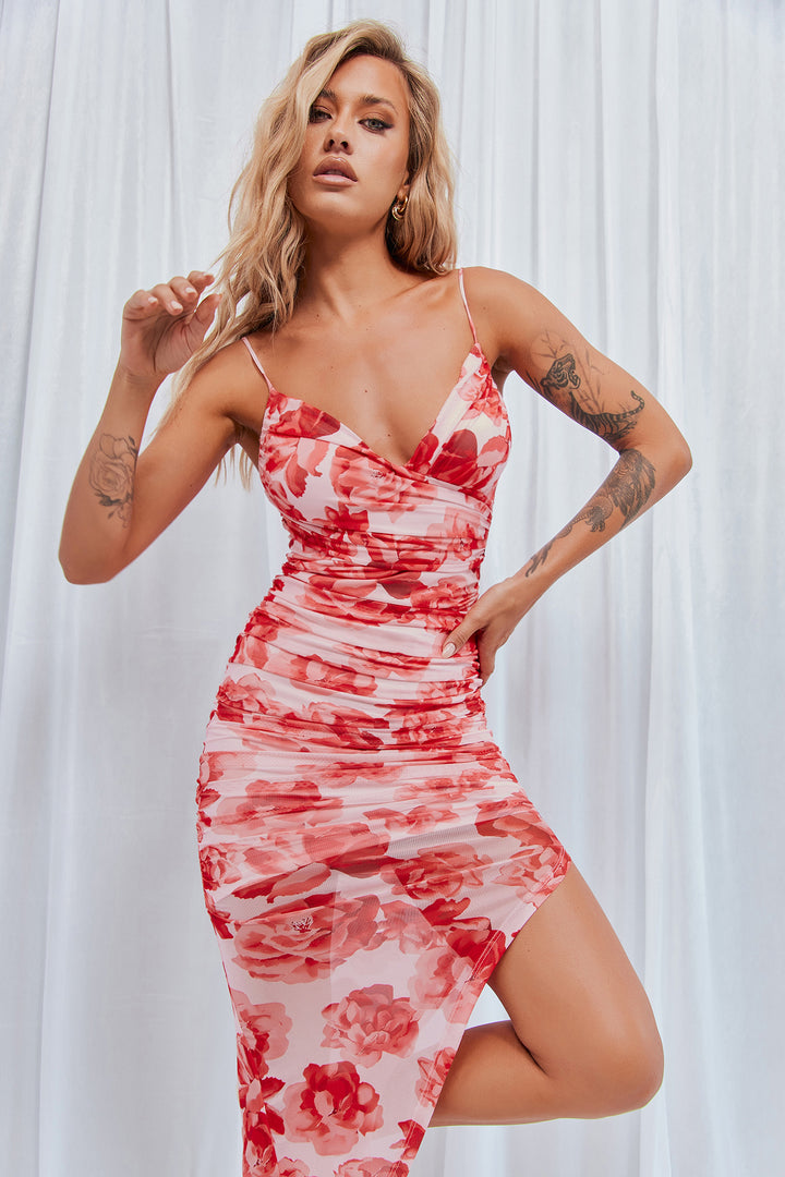 Fire In Your Eyes Midi Dress - Red